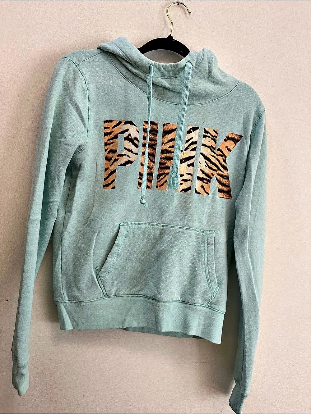 PINK Animal Print Hoodie in Green Size Small